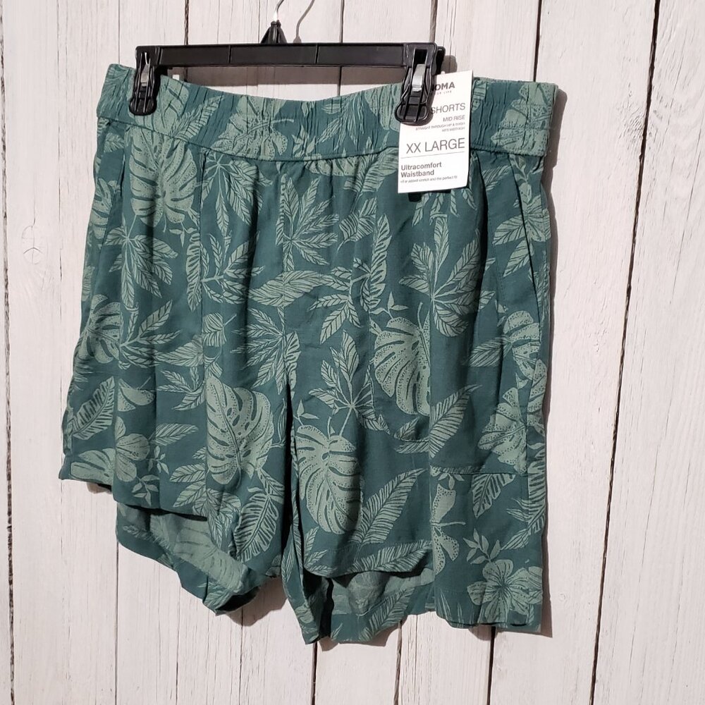 NEW Sonoma XXL Shorts Women's Green Floral Tropical Pull On Pockets Rayon 2X - Picture 2 of 6